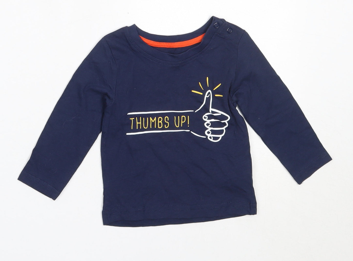 Mini Rebel Boys Blue  Cotton Basic T-Shirt Size 6-9 Months Round Neck