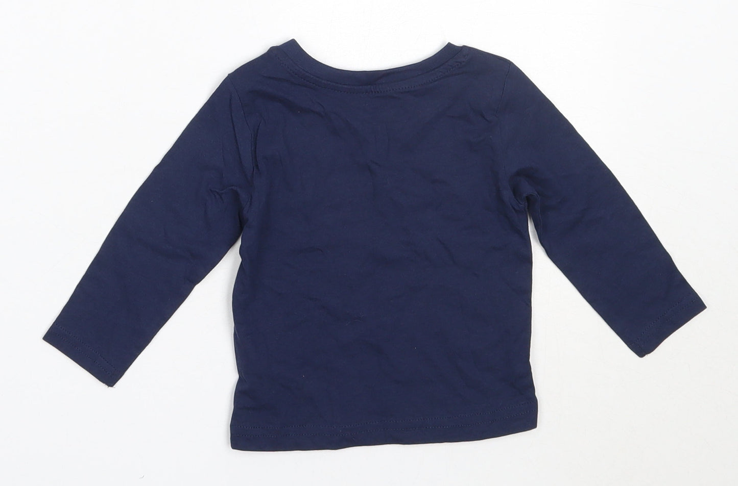 Mini Rebel Boys Blue  Cotton Basic T-Shirt Size 6-9 Months Round Neck