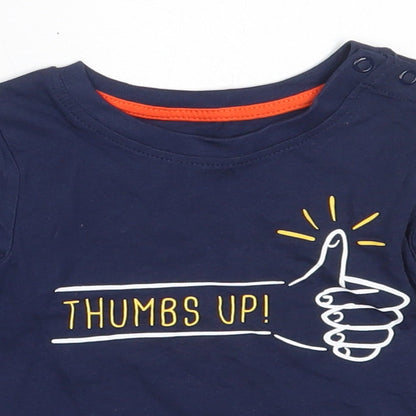 Mini Rebel Boys Blue  Cotton Basic T-Shirt Size 6-9 Months Round Neck