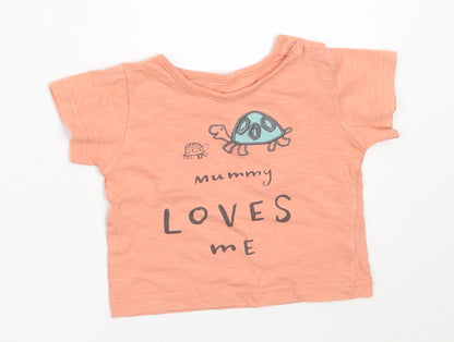 Marks and Spencer Girls Orange  Cotton Basic T-Shirt Size 6-9 Months Round Neck