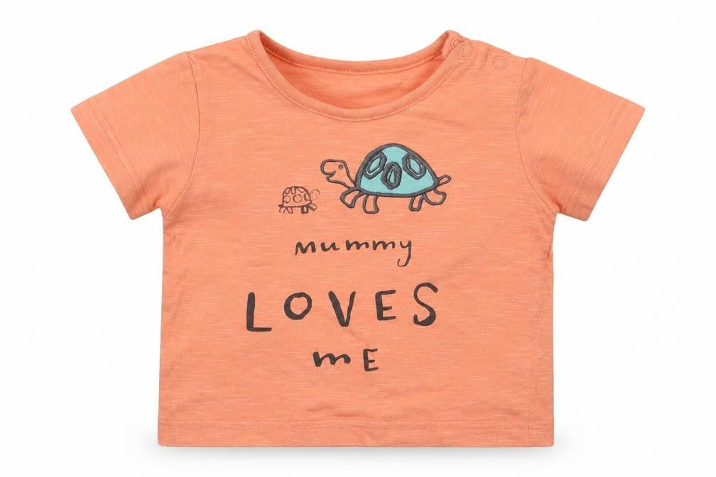 Front view of Marks & Spencer girls’ orange cotton basic t-shirt, size 6-9, months round neck