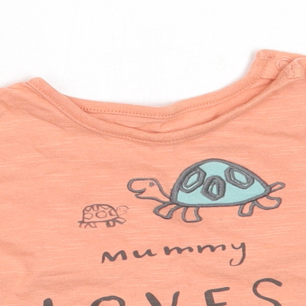 Marks and Spencer Girls Orange  Cotton Basic T-Shirt Size 6-9 Months Round Neck