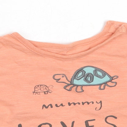 Marks and Spencer Girls Orange  Cotton Basic T-Shirt Size 6-9 Months Round Neck
