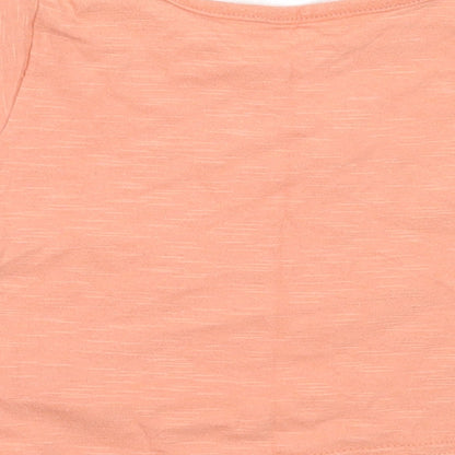 Marks and Spencer Girls Orange  Cotton Basic T-Shirt Size 6-9 Months Round Neck