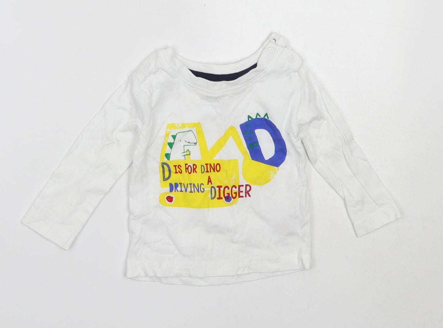 Mini Rebel Boys White  Cotton Basic T-Shirt Size 6-9 Months Round Neck