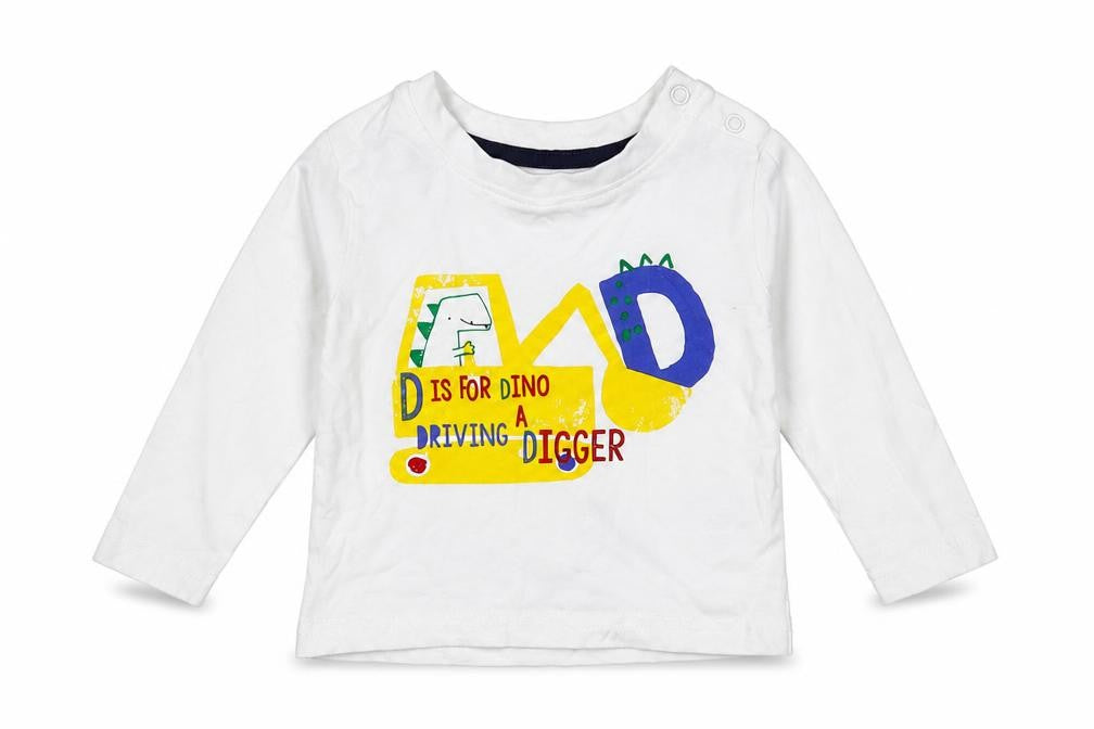 Front view of Mini Rebel boys’ white cotton basic t-shirt, size 6-9, months round neck