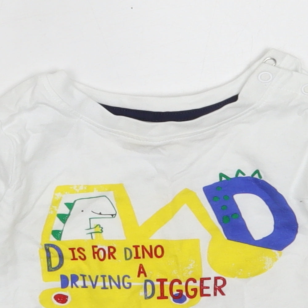 Mini Rebel Boys White  Cotton Basic T-Shirt Size 6-9 Months Round Neck