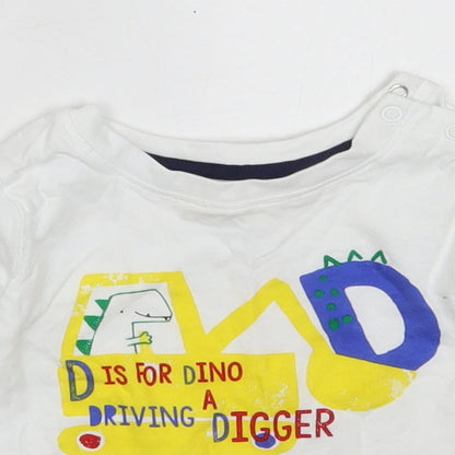 Mini Rebel Boys White  Cotton Basic T-Shirt Size 6-9 Months Round Neck