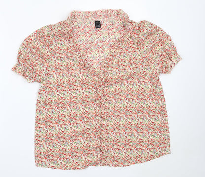 SheIn Womens Red Floral Polyester Basic Blouse Size L V-Neck