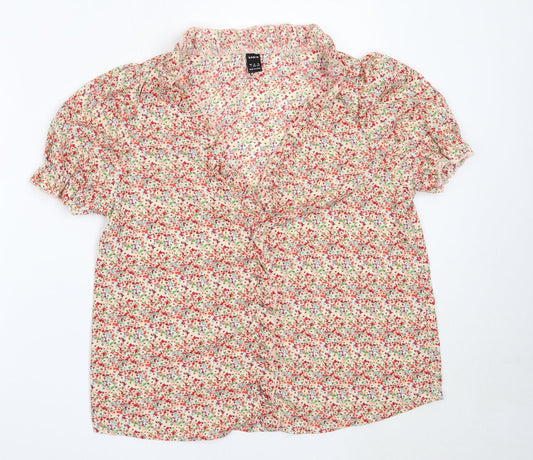 SheIn Womens Red Floral Polyester Basic Blouse Size L V-Neck