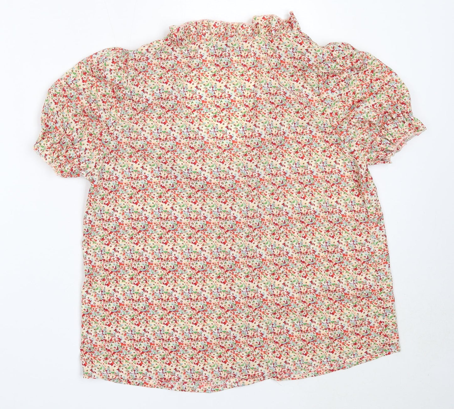 SheIn Womens Red Floral Polyester Basic Blouse Size L V-Neck