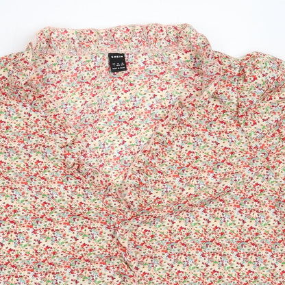 SheIn Womens Red Floral Polyester Basic Blouse Size L V-Neck