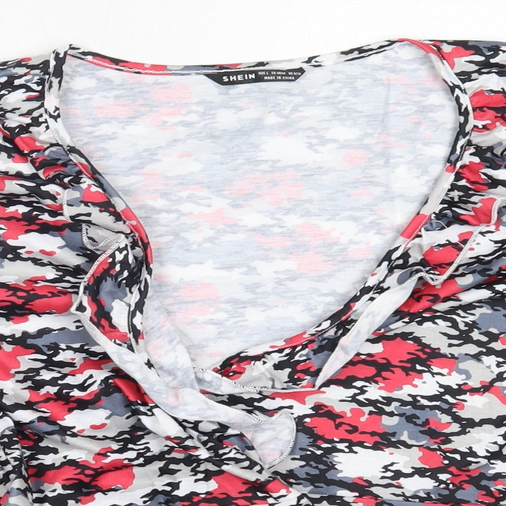 SheIn Womens Red Camouflage Polyester Basic Blouse Size L V-Neck
