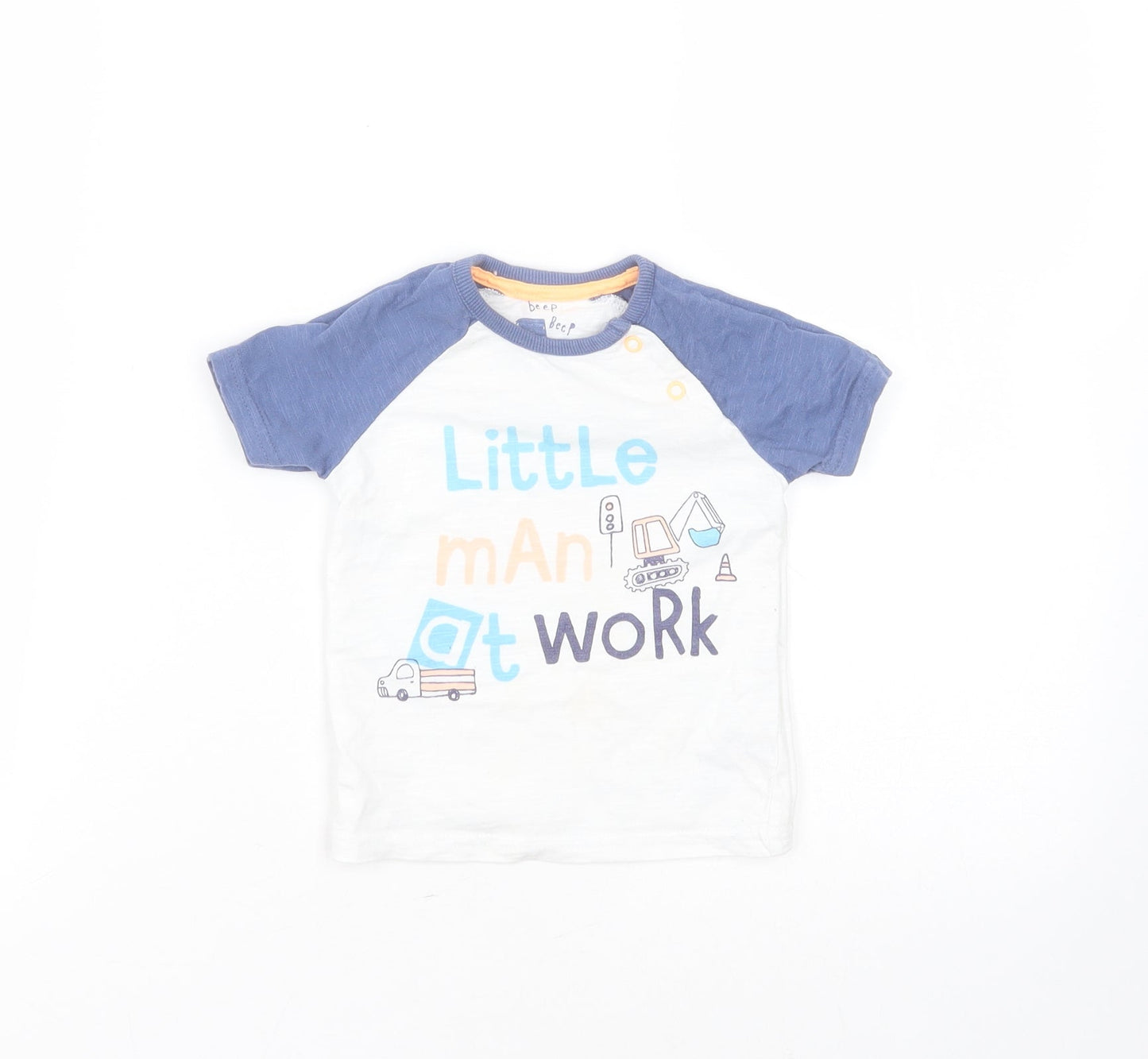 George Boys White  Cotton Basic T-Shirt Size 6-9 Months Round Neck  - little man at work