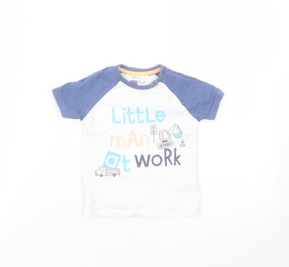 George Boys White  Cotton Basic T-Shirt Size 6-9 Months Round Neck  - little man at work