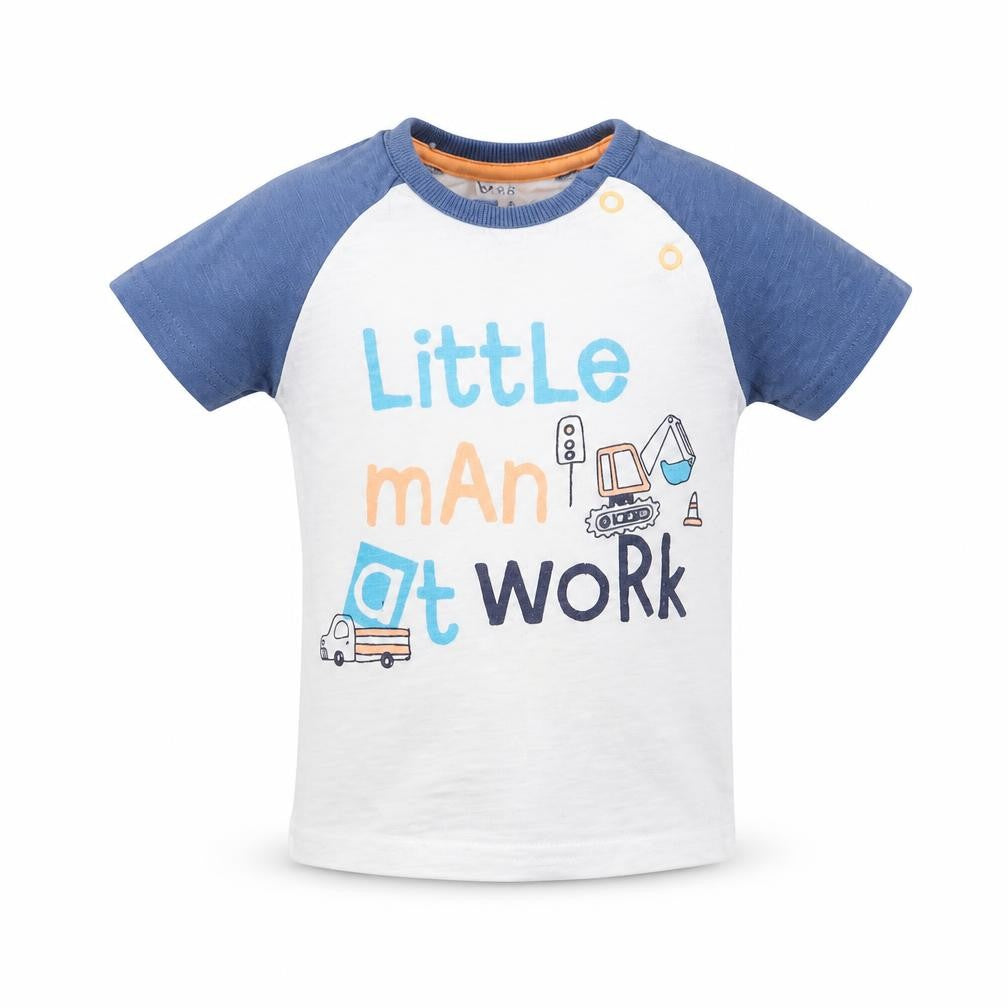 Front view of George boys’ white cotton basic t-shirt, size 6-9, months round neck - little man at work