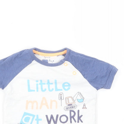 George Boys White  Cotton Basic T-Shirt Size 6-9 Months Round Neck  - little man at work