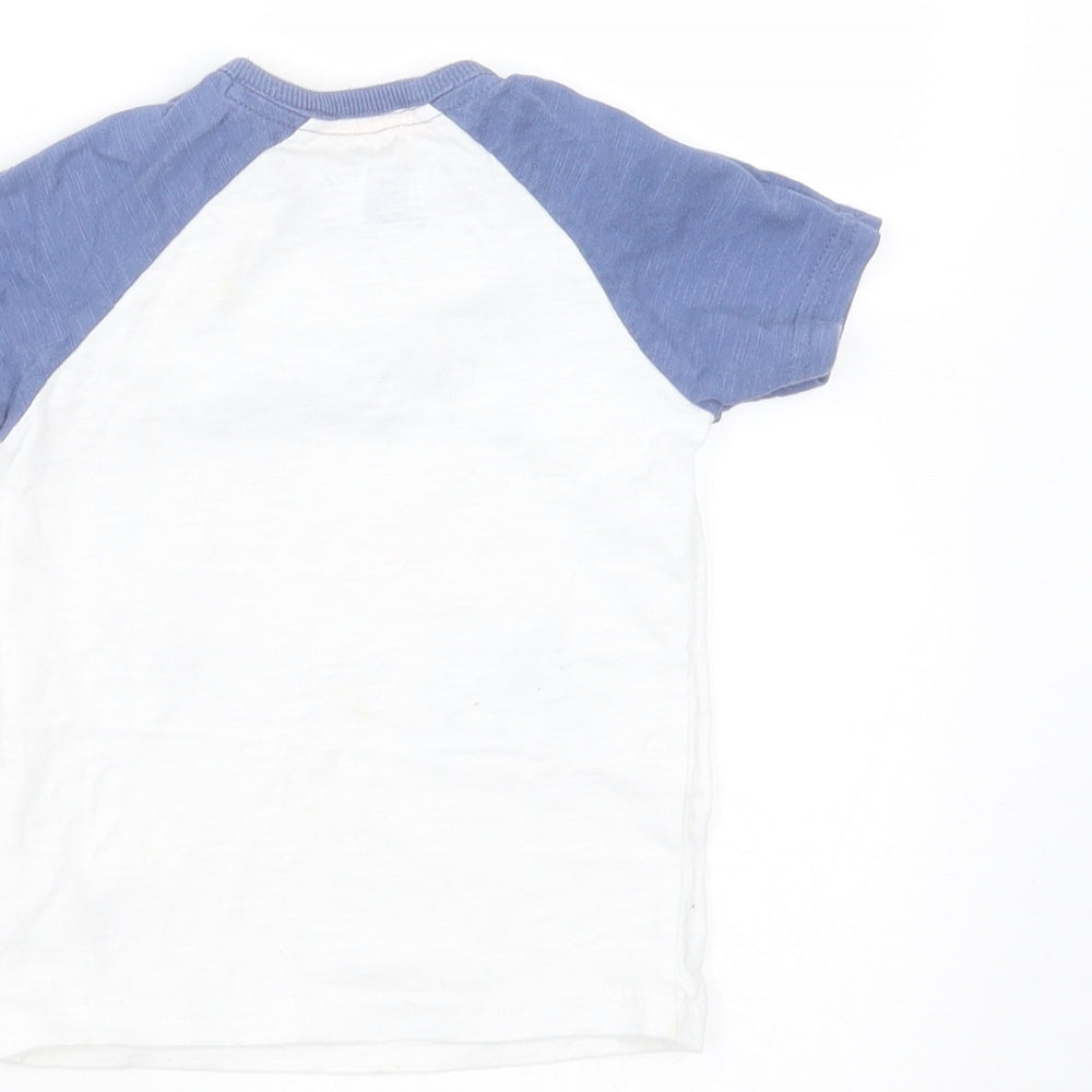 George Boys White  Cotton Basic T-Shirt Size 6-9 Months Round Neck  - little man at work