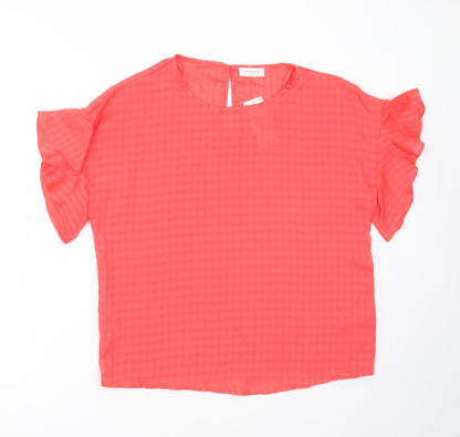 Papaya Womens Pink Check Polyester Basic Blouse Size S Round Neck