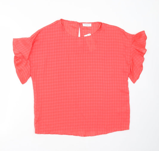 Papaya Womens Pink Check Polyester Basic Blouse Size S Round Neck