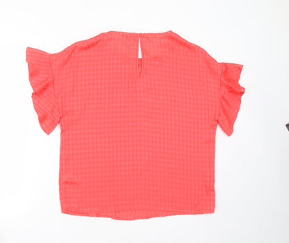 Papaya Womens Pink Check Polyester Basic Blouse Size S Round Neck
