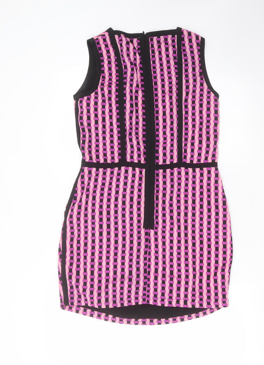 Awear Womens Purple Geometric Polyester Shift  Size 10  Round Neck