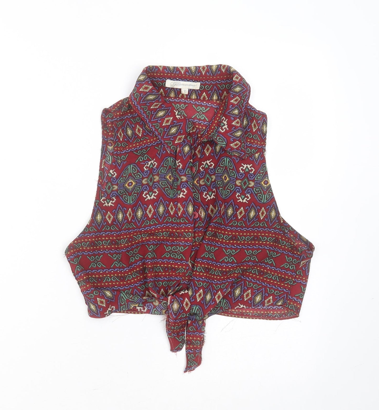 Glamorous Womens Multicoloured Geometric Polyester Cropped Blouse Size 10 Collared