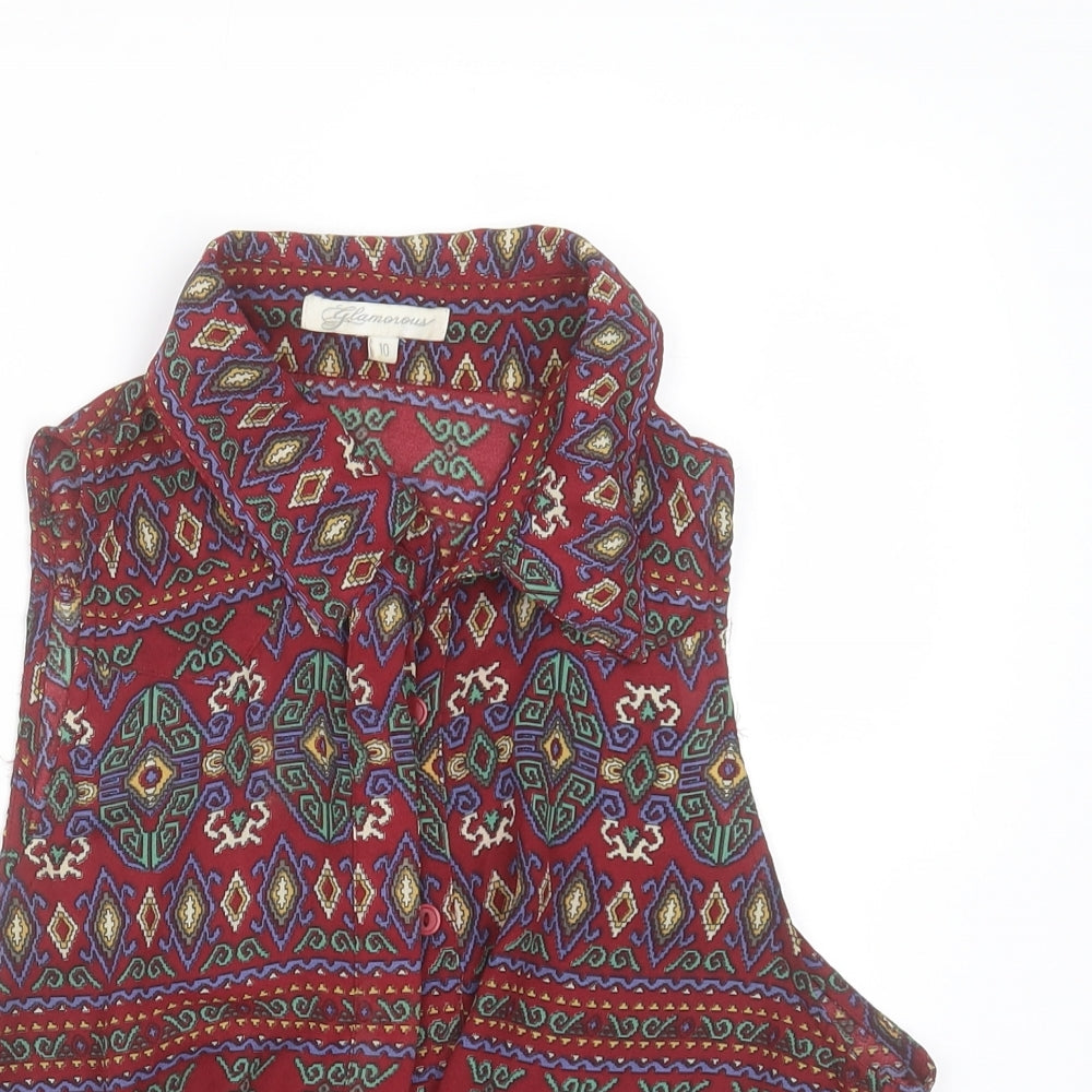 Glamorous Womens Multicoloured Geometric Polyester Cropped Blouse Size 10 Collared