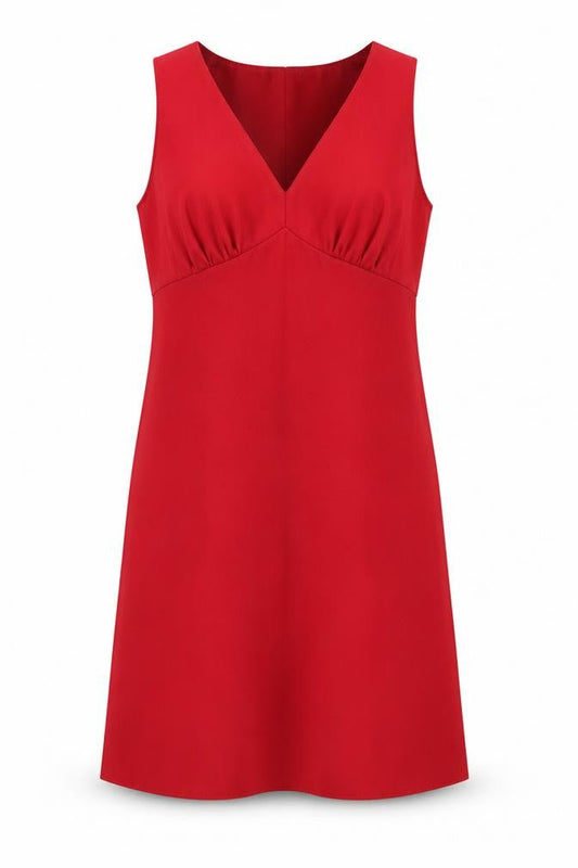 Front view of Sisley women’s red polyester shift, size M, v-neck