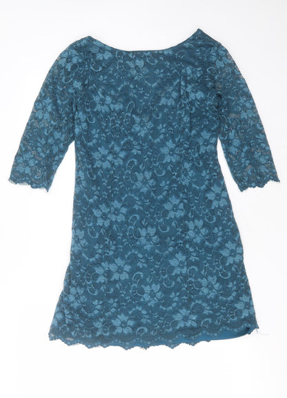 New Look Womens Blue Floral Polyamide Shift  Size 12  Round Neck