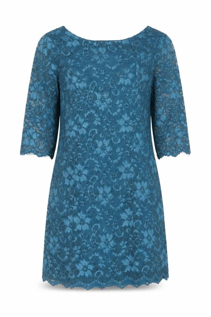 Front view of New Look women’s blue floral polyamide shift, size UK 12, round neck