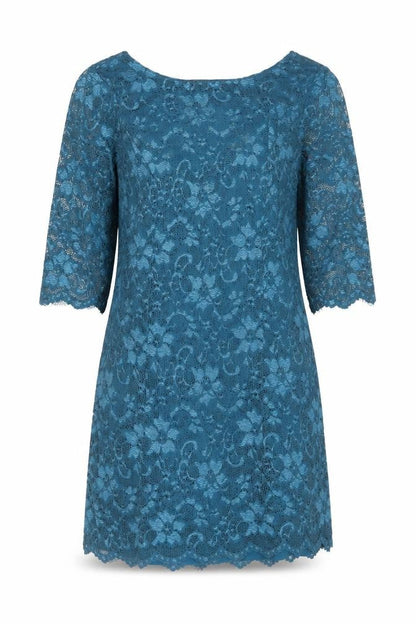 Front view of New Look women’s blue floral polyamide shift, size UK 12, round neck
