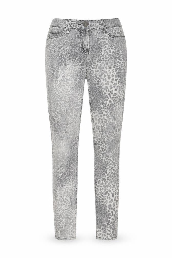 Front view of George women’s grey animal print cotton skinny jeans, size UK 6, 32-inch leg extra-slim