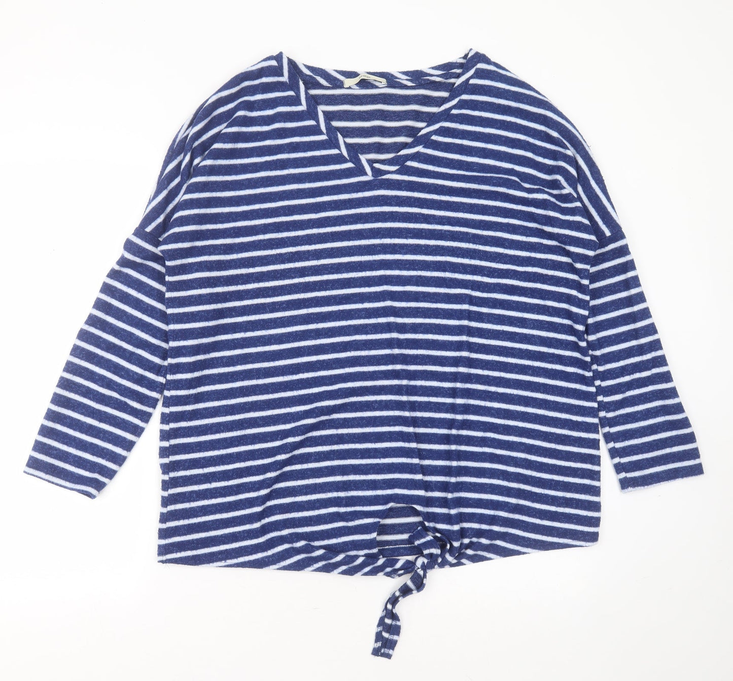 George Womens Blue V-Neck Striped Polyester Pullover Jumper Size 18