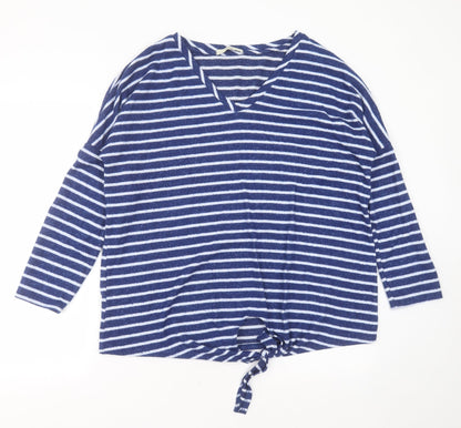 George Womens Blue V-Neck Striped Polyester Pullover Jumper Size 18
