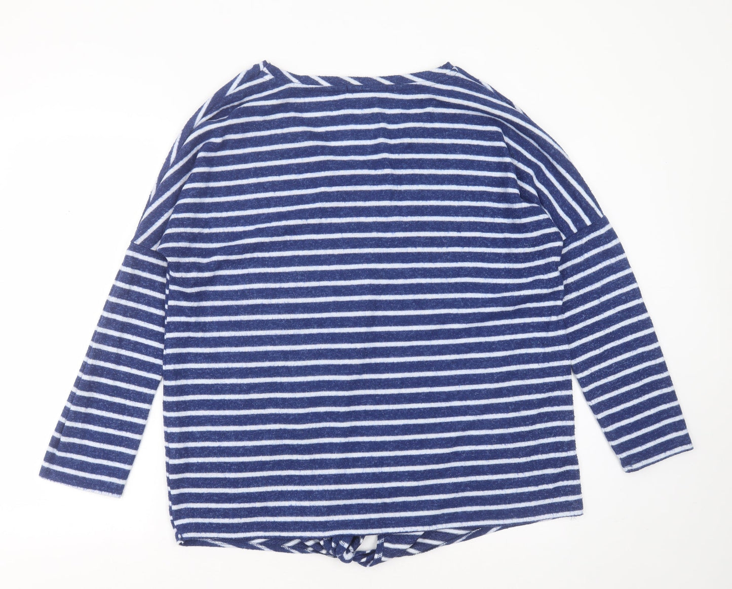George Womens Blue V-Neck Striped Polyester Pullover Jumper Size 18