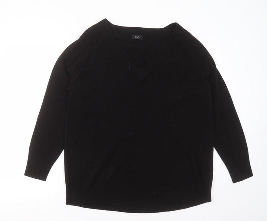 F&F Womens Beige V-Neck  Acrylic Pullover Jumper Size 14