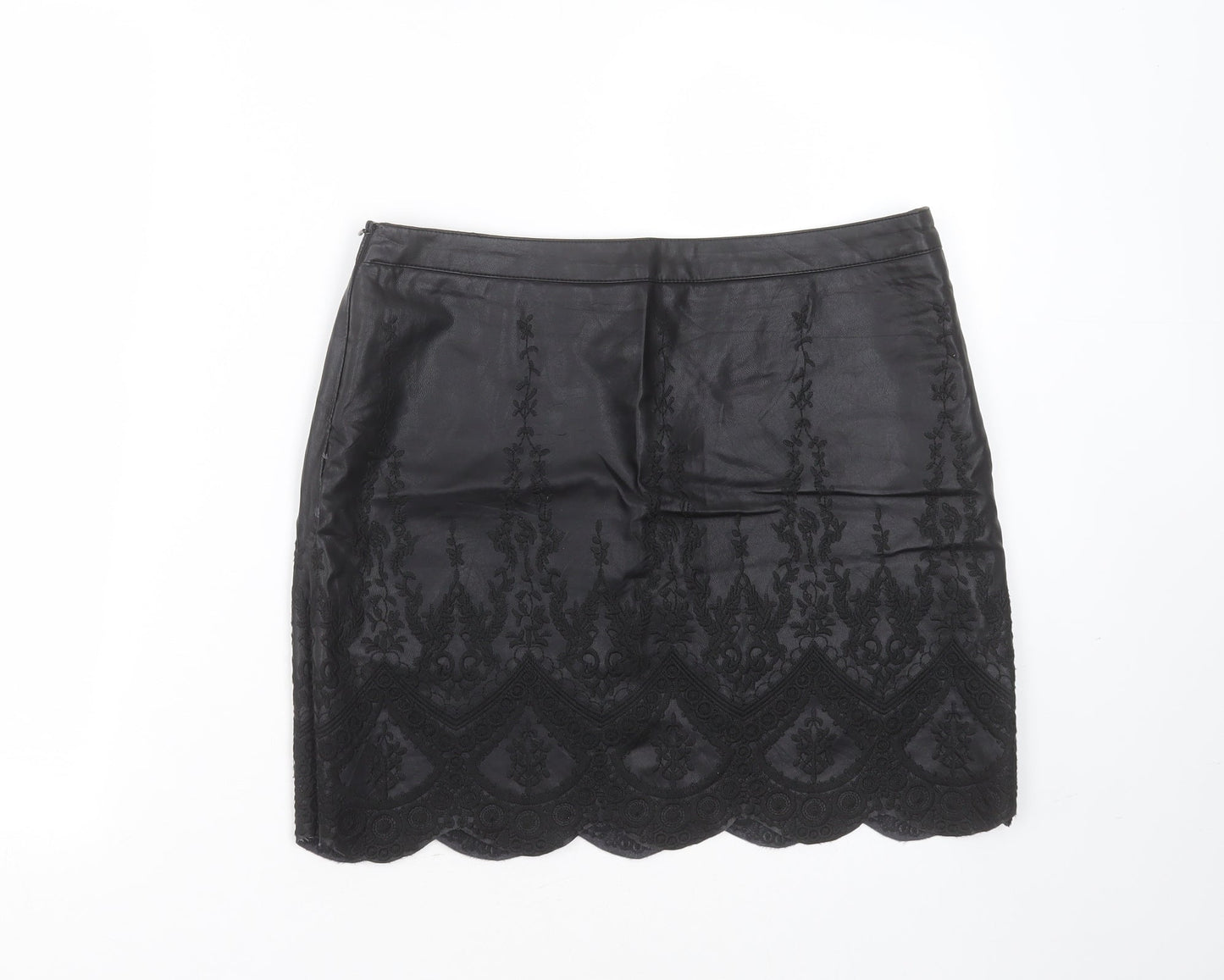 Bikbok Womens Black Floral Polyester Mini Skirt Size M    - Embroidered detail