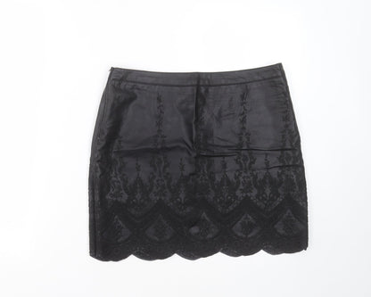 Bikbok Womens Black Floral Polyester Mini Skirt Size M    - Embroidered detail