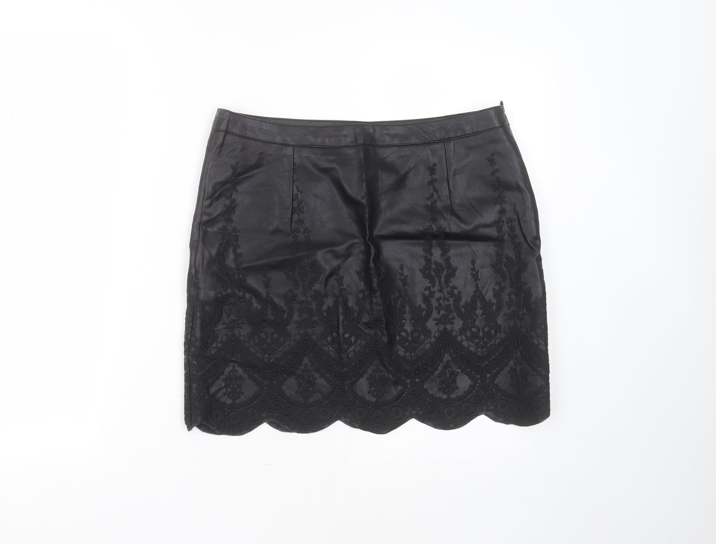Bikbok Womens Black Floral Polyester Mini Skirt Size M    - Embroidered detail