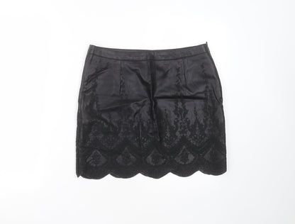 Bikbok Womens Black Floral Polyester Mini Skirt Size M    - Embroidered detail