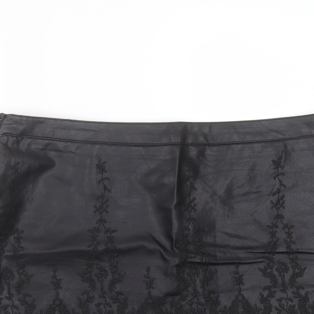 Bikbok Womens Black Floral Polyester Mini Skirt Size M    - Embroidered detail