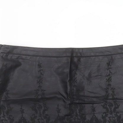 Bikbok Womens Black Floral Polyester Mini Skirt Size M    - Embroidered detail