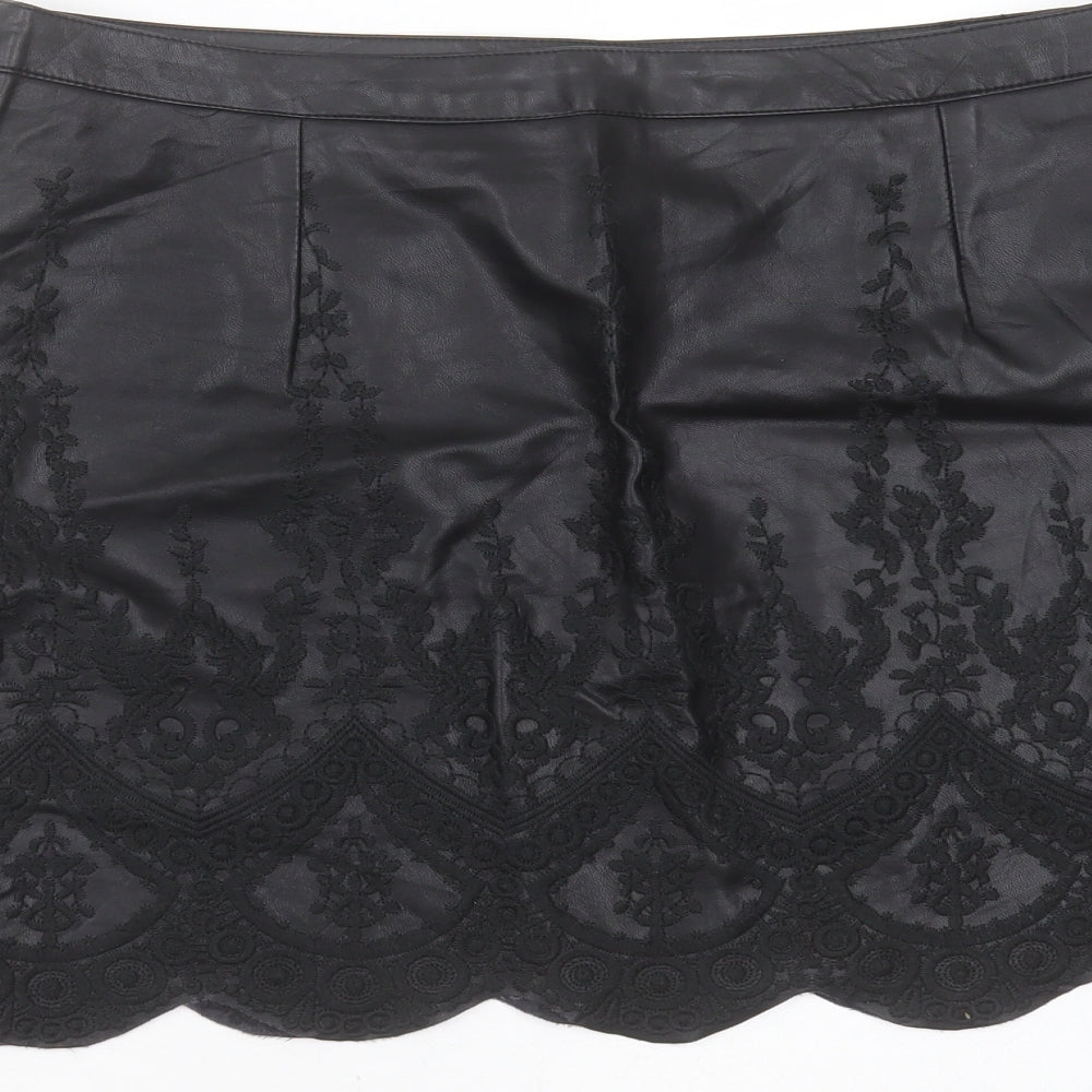 Bikbok Womens Black Floral Polyester Mini Skirt Size M    - Embroidered detail