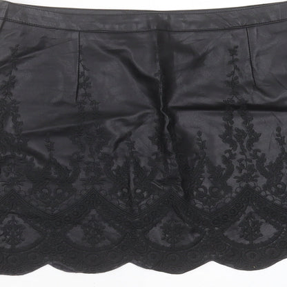 Bikbok Womens Black Floral Polyester Mini Skirt Size M    - Embroidered detail