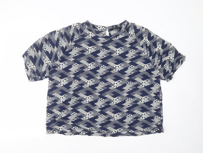 Additional front view of cassiopeia women’s blue geometric viscose basic blouse, size XL, round neck
