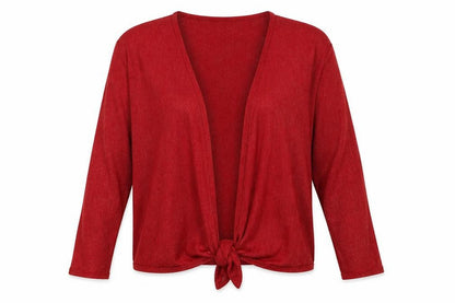Front view of M&Co women’s red v-neck viscose cardigan jumper, size UK 12