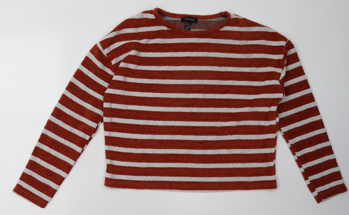 Additional front view of New Look women’s brown striped polyester pullover sweatshirt, size M, pullover