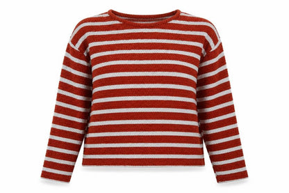 Front view of New Look women’s brown striped polyester pullover sweatshirt, size M, pullover