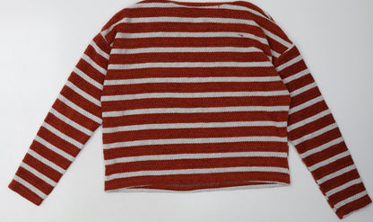 Back view of New Look women’s brown striped polyester pullover sweatshirt, size M, pullover